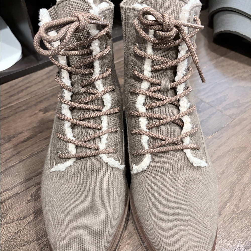 Rothy's Taupe Ankle Boots with Cream Accents